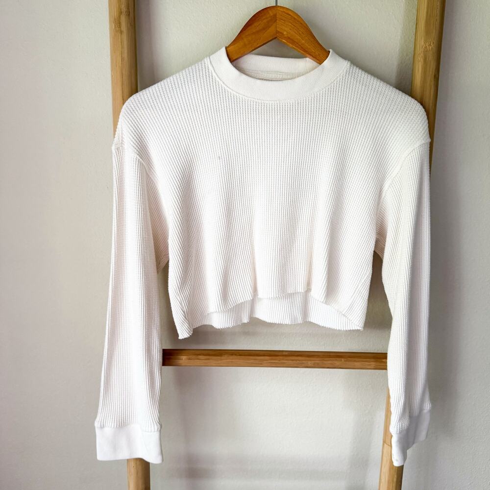 Abercrombie & Fitch SoftAF White Waffle Knit Cropped Pullover XS